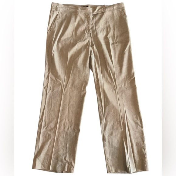 Eileen Fisher Dappl Italian Linen Blend Tan Trouser Pants Preppy Beach Sz 14 - Picture 2 of 10